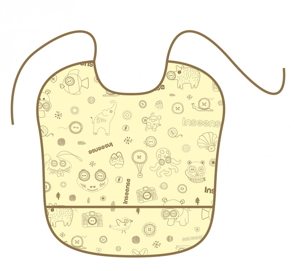 Inseense bib with pocket, yellow with pattern, 33x33 cm